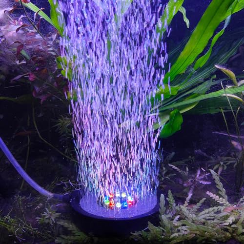 NICREW Multi-Colored Aquarium LED Bubbler Stone Disk, Fish Tank Bubbler with Auto Color Changing LEDs - size: 4 inch