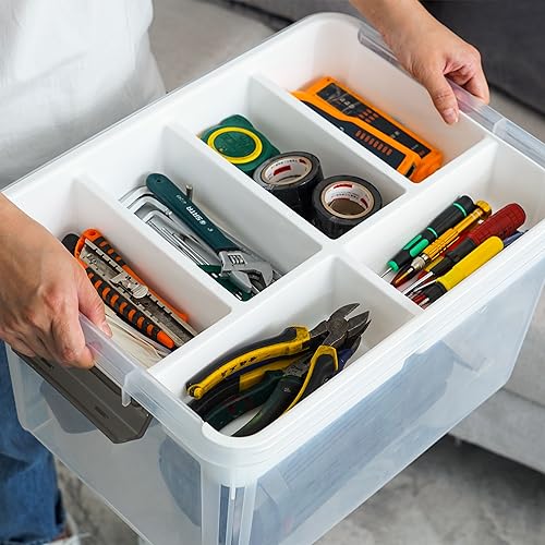 Citylife 32 QT Plastic Storage Bins with Removable Tray Large Stackable Storage Containers for Organizing Craft Storage and Storage Craft, Clothes, Files, Office Supplies, 4 Packs - size: 32 Qt- 4 Pack