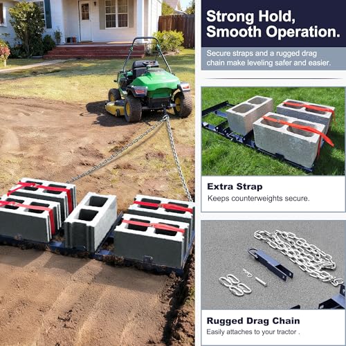 4FT Drag Harrow Driveway Grader, Heavy Duty Tow Behind Landscape Rake for for ATV, UTV, Tractor, Specially Designed for Smooth and Even Leveling, Lawn Leveling Rake, Land Leveling - size: 4FT