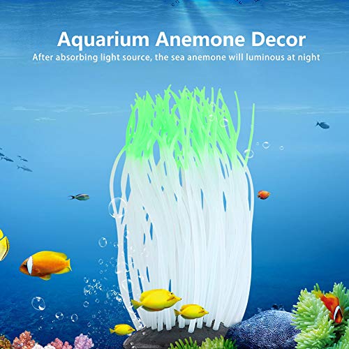 AYNEFY Simulation Artificial Silicone Sea Anemone Decor,Aquarium Luminous Coral Ornament Fluorescent Sea Anemone Decoration for Fish Aquarium Landscaping Decor - color: Green