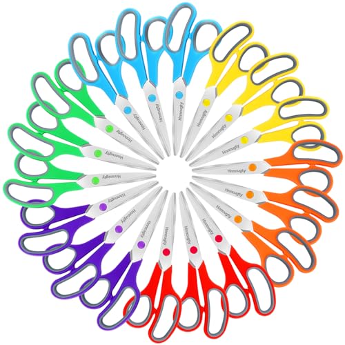 Scissors, Hnncugty 8" Scissors All Purpose Bulk Set of 18-Pack, Sharp Shears for Office Home Craft Sewing Fabric, High/Middle School Supplies Student Teacher Supplies, Comfort Grip Right/Left Handed - color: 18 Pack Multicolor