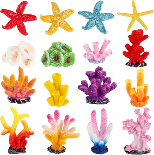 16Pcs Artificial Coral Plant Aquarium Decorations Fake Fish Tank Ornament Decor Artificial Colorful Coral Reef Decoration Accessories for Betta Fish Tank Aquarium DIY Landscape(Lovely Style)