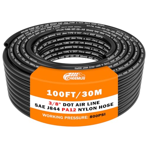 CheeMuii 100 FT 3/8 Pneumatic Tubing 3/8" PA12 Nylon DOT Air Line SAE J844 DOT Air Hose 30.5 Meter 3/8 Inch OD Pneumatic Air Tubing Pipe Hose Line - color: Black, size: 3/8"OD-100FT