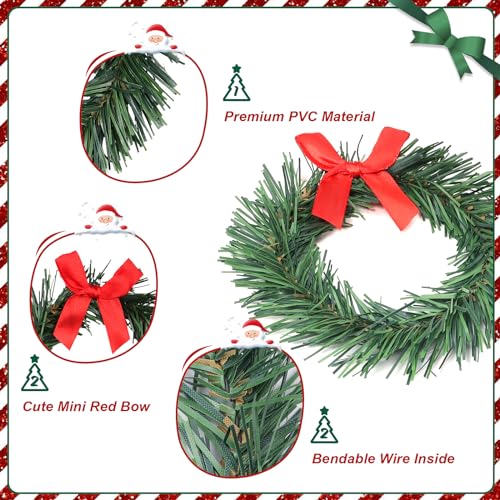 YBB 12Pcs Christmas Candle Rings with Red Black Plaid Bow, Small Artificial Wreath Candle Holder Rings, Fits 3.9 Inch Pillars Candle Tapers for Rustic Wedding Centerpiece Christmas Table Decoration - color: Bow-12pcs