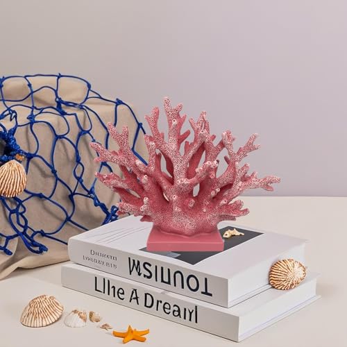 5.8" H Pink Coral Decor - Resin Coral Statue, Nautical Decor for Home, Bedroom, Bathroom, Living Room, Ocean Themed Cabinet Shelf Tabletop Decoration - color: Pink, size: 5.83"H