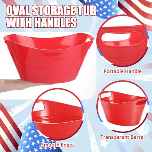 Norme 24 Pcs Oval Storage Tub with Handles, 4.5l Plastic Ice Buckets Bulk for Wine Beer Champagne Drink Cooler Beverage Storage Tub for Parties BBQ Weddings Party Outdoor Celebration(Blue & Red) - color: Red, Pink, Purple, Rose Red