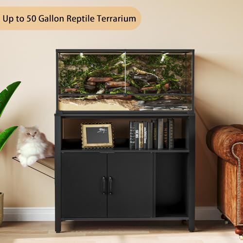 GDLF 40 Gallon Breeder Tank Stand，40–50 Gallon Fish Tank Stand with Hidden Cat Litter Box Cabinet and Cat Perch,36.6"x18.9"Tabletop, 660 LBS Capacity - size: 40-50 gallon