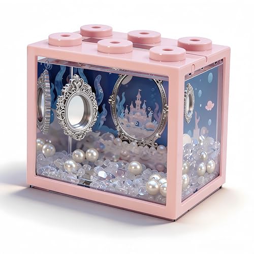 Small Betta Fish Tank, Mini Sea Monkey Tank Aquarium Kit with Glass Gravel & Background Resin Decor, 0.6 Gallon Stackable Tabletop Fish Bowl Accessories for Shrimp Seaweed Ball (Pink) - color: Pink