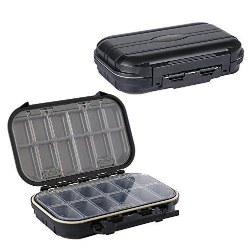Goture Small Fishing Tackle Box Organizer with Waterproof Technology Fixed Compartments Clear Plastic Lure Bait Storage Case for Saltwater and Freshwater Anglers 6.69 x 4.33 x 1.81 Inches Black - color: Black SMALL(Size: 6.69'' L X 4.33'' W X 1.81'' H)