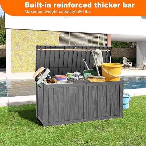 PatioZen 150 Gallon Resin Deck Box, Lockable Patio Outdoor Storage Box for Furniture, Garden Tools and Tools Storage, Waterproof Outside Storage Boxes - Black - color: Black, size: 150 Gallon