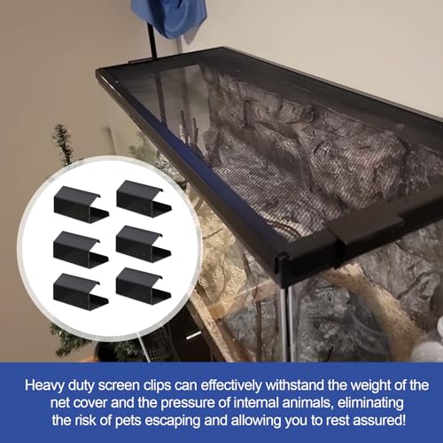 6PCS Reptile Screen Tank Clips, Terrarium Covers Heavy Duty Screen Clips for 5-29 Gallons, Reptile Aquarium Lid Clip, Screen Tank Metal Clip Escape for an Array of Reptiles from Terrarium