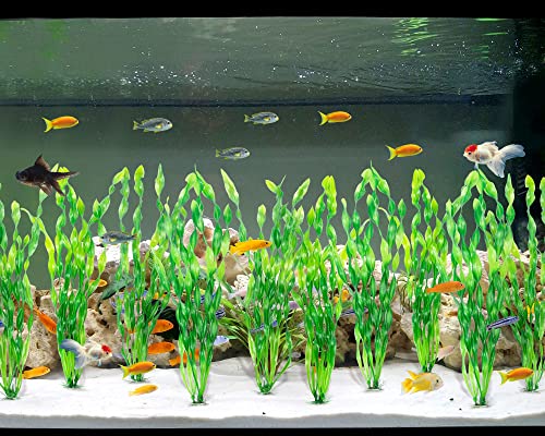MyLifeUNIT Artificial Seaweed Water Plants for Aquarium, Plastic Fish Tank Plant Decorations 10 PCS (12 Inches Tall, Green) - color: Green