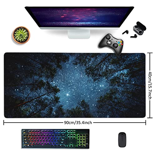Beautiful Night Sky and Milky Way Gaming Mouse Pad XXL Large Desk Mouse Pad Keyboard Mat with Stitched Edges Waterproof Non-Slip Desk Mat for Laptop,Keyboard,Computer 35.4 * 15.7 Inch - color: Beautiful Night Sky and Milky Way