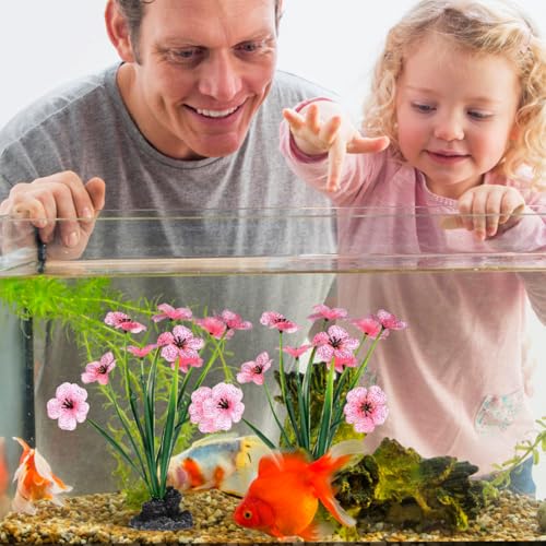 SEWACC 2pcs Aquarium Plants Fish Tank Decoration Artificial Plastic Plants Small Purple Pink Fish Tank Accessories for Desktop Household Aquarium Supplies