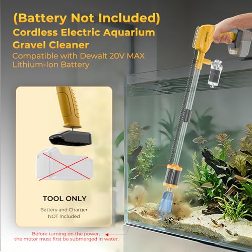 HiTauing Aquarium Gravel Cleaner, Cordless/Corded 6 in 1 Electric Fish Tank Vacuum Cleaner Compatible with Dewalt 20V Battery, 3 Adjustable Power, Automatic Water Change for Freshwater and Saltwater