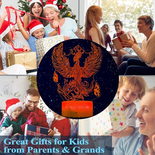 Phoenix Night Light, 3D Illusion Lamp, Phoenix Stuff with 16 Colors Changing, Remote Control, Dimmable, Kids Room Decoration, Xmas Holiday Gifts - color: Phoenix