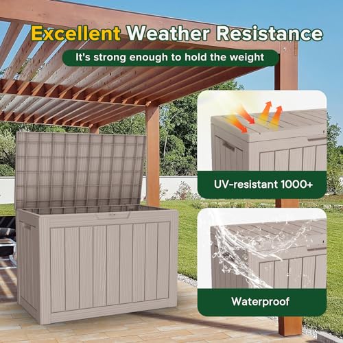 ROJIK Outdoor Storage Housing Deck Box - Waterproof Patio Furniture, Garden Tools, Cushions, Pool Accessories Storage Bench with Lockable Lid and Side Handles (Grey 48 Gal) - color: Grey, size: 48 Gallon