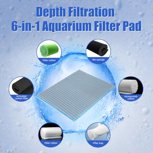 AQUANEAT Aquarium Filter Sponge 8-Layer Filter Media Pad, Cut-to-Size Foam Floss for Fish Tank Sump Pond (16" x 12" x 0.6") - size: 16" x 12" x 0.6"