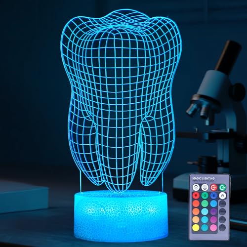 Dental Gifts, 3D Tooth Night Light, 3D Illusion Lamp, 16 Colors Changing, Remote Control, Dimmable, Living Room Decoration, Xmas Tooth Model Gifts - color: Tooth