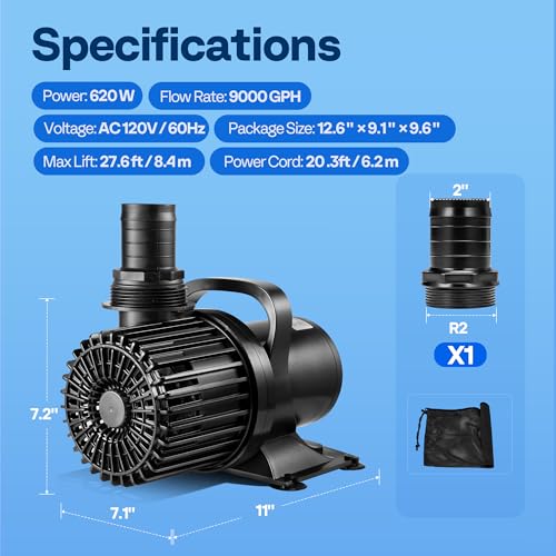 VIVOHOME Electric 620W 9000GPH Submersible Water Pump for Koi Pond Pool Waterfall Fountains Fish Tank and Aquarium - size: 9000GPH