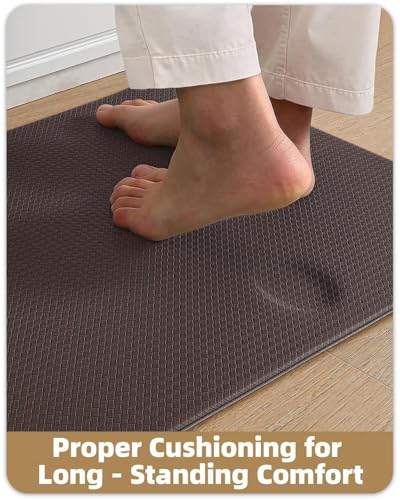 Color&Geometry Anti Fatigue Cushion Padded Kitchen Mat for Floor - 17x29+17x59,Easy Clean, Waterproof & Oil Proof, Anti Slip, Foam Rubber Runner Rug for Front Sink Comfort Standing, Brown Set of 2 - color: Brown, size: 17"x29"+17"x59"