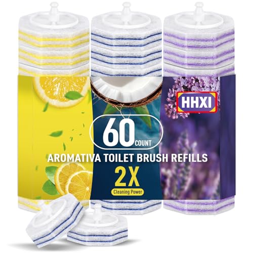 60Ct Aromative Toilet Brush Refills, Toilet Bowl Cleaner Refills, Double-Layer Cleaning Pads Added, Disposable Refill Heads for Toilet Bowl Cleaner Wands, Bulk （Patented） - color: Lemon, Blue Ocean, Lavender(60P)