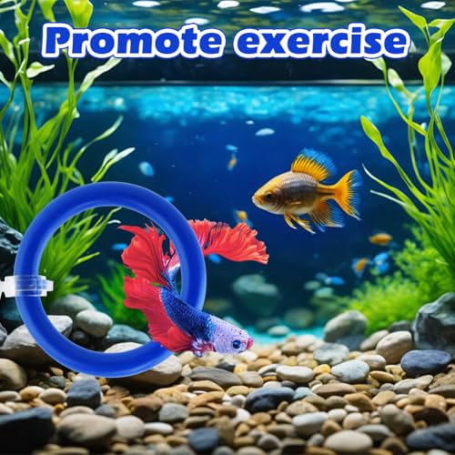 2pcs Bettas Fish Enrichment Toys Ring, with Mirror/Floating Ball, Exercise Floating Mirrors and Training Ring for Fish Tank, Aquarium Feeding Rings Accessories - color: blue