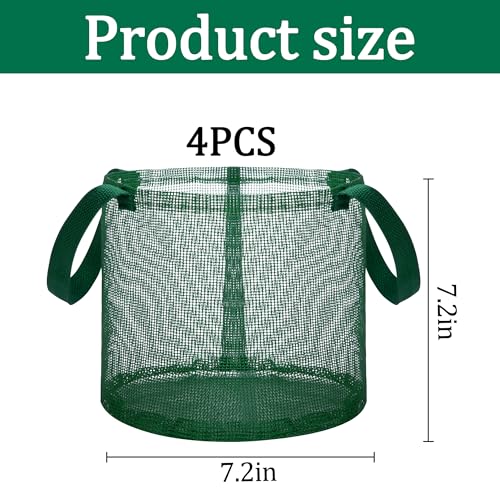 4 Pcs Pond Planting Bag with Handle, Reusable 7 Inch Round Aquatic Mesh Plant Pot for Ponds, Breathable Green Water Garden Pond Plant Basket for Lotus Bog Terrestrial Plants - color: Green With Handle, size: Round
