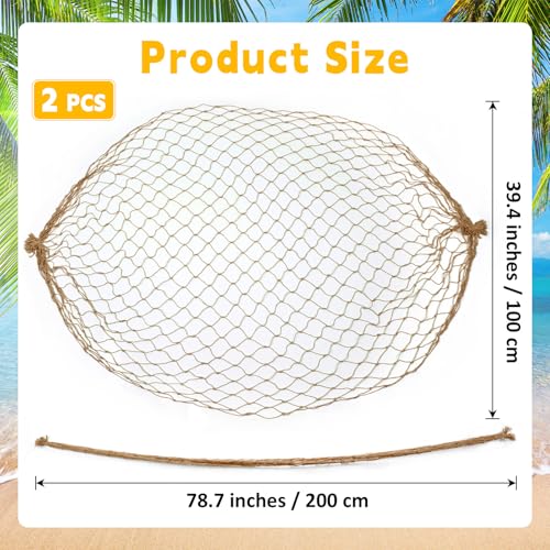 2 Pcs Fish Net Decorations, 39x78 Inch Cotton Nautical Themed Fishing Net, Wall Hanging Photo Display Fishnet for Coastal Bedroom Bathroom, Pirate Hawaiian Beach Under The Sea Party Decor,Linen Color - color: Linen