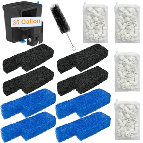 Aquarium Media Maintenance Kit Compatible with Seachem Tidal 35 Gallon Power Filters, Includes 4 Packs Ceramic Rings, 4 Packs Blue Foam Filters and 4 Packs Carbon Sponge Filters - size: Seachem Tidal 35 Series