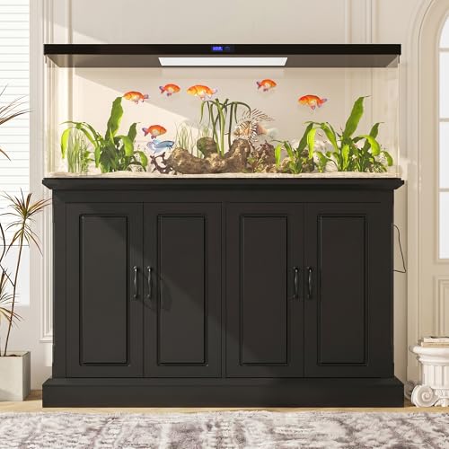 JIJIWANG 55-75 Gallon Fish Tank Stand with Power Outlet, 4-Cabinet Reptile Tank Stand for Turtle Terrarium, Heavy Duty, Black - color: Black, size: 50"L x 20"W x 36.2"H