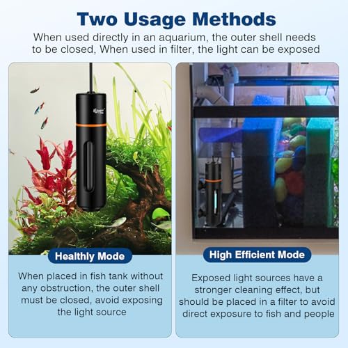 hygger 11W Aquarium U-V Light with Timer, 360° Protective Shield Clean Lamp for Green Water & Algae, Amphibian Small U-V Light for 60-180 Gal Freshwater & Saltwater Fish Tanks - size: 8.66inch