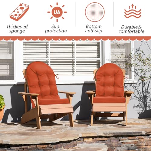 Geelin 2 Pcs Outdoor Patio Chair Cushion Thick High Back Adirondack Chair Cushion Tufted Weather & Fade Resistant Anti-Slip Outside Rocking Chairs Pads with Ties, 44 x 19 x 4 Inch (Orange) - color: Orange