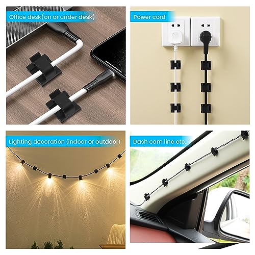 30 Pcs Small Black Adhesive Cable Clips for Cord Management Under Desk Nightstand Phone PC Charger Plug Speaker TV Cord Holder Keeper Hook Wall Wire Organizer Car Dash Cam Ethernet Christmas Light - color: Black, size: Small