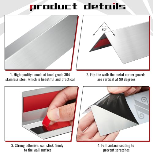Therwen 4 Sets of 16 Pieces，per Set 0.5 x 0.5 x 48 Inch Stainless Steel Corner Guards Corner Protector Metal Wall Corner Guard Wall Protection - size: 0.5 x 0.5 x 48 Inch
