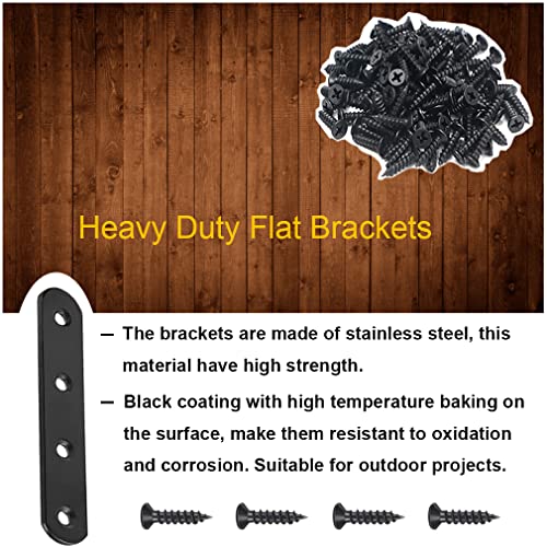 20Pcs Black Straight Brackets Heavy Duty Stainless Steel 4 Inch Straight Brace Flat Mending Plates, Repair Fixing Joining Brackets for Wood Furniture with Screws, CAM-S10020B-20 - size: Black 4" x 0.8"