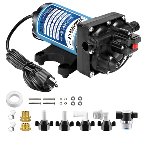 WASSERMANN 115V AC Water Diaphragm Pump,5.5GPM 60PSI 1/2" NPSM with 8.2ft Power Cord & Plug,Self-Priming Fresh Water Pressure Booster Pump,Pressure Switch, for Garden Kitchen Bathroom RV Marine Camper - color: Blue4