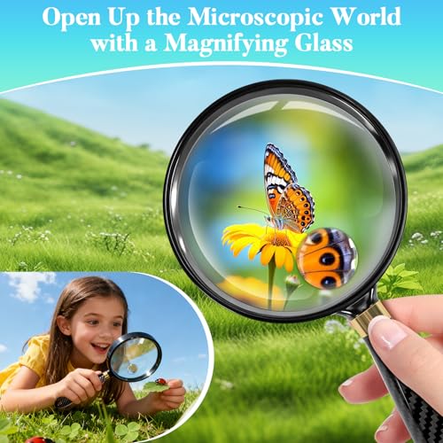 5X 30X Large Magnifying Glass for Reading, 90mm Upgraded Handheld Magnifier with Wide Handle, Magnifying Glass for Seniors Close Work Newspaper Nature Exploration, Hobby