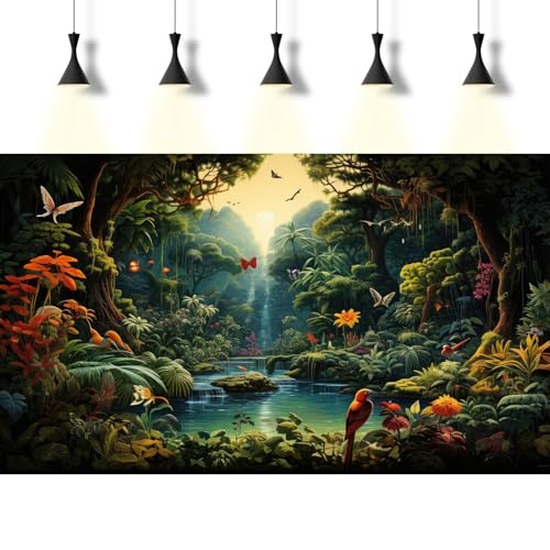 Rainforest Waterfall Aquarium Background Lush Jungle Vibrant Flowers Birds Fish Tank Background Exotic Animals Tropical Plants Reptile Tank Backgrounds Jungle View Terrarium Backgrounds 36x24in - color: Rose Red_Green, size: 36(W)x24(H)inches/ 90(W)*60cm(