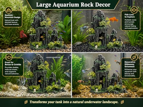 Hoypeyfiy Large Aquarium Decorations and Tall Aquarium Decor for Fish Tank Decorations Artificial Mountain View Ornament Tall Large Aquarium Rock Decor Tree House with Hiding Caves Natural Landscape
