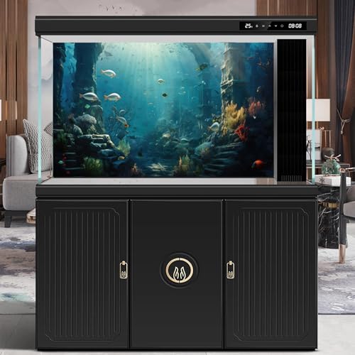 Under The Sea Aquarium Background Underwater Cave Ruins Fish Tank Background Aquatic Seagrass Coral Reefs Sunken Rocky Column Terrarium Backgrounds Underwater City Reptile Tank Backgrounds 24x12in - color: Foggy Blue_Grey, size: 24(W)x12(H)in
