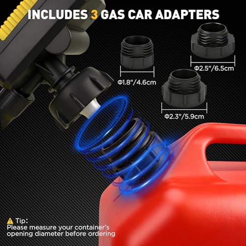 Battery-Powered Fuel Transfer Pump - 3.2 GPM No Spill Portable Gas Can siphon Pump with 3 Adapters, Extra Long Hose, Yellow Fuel Pump for Oil, Diesel, Gasoline (Batteries Not Included) - size: New Version (Yellow)