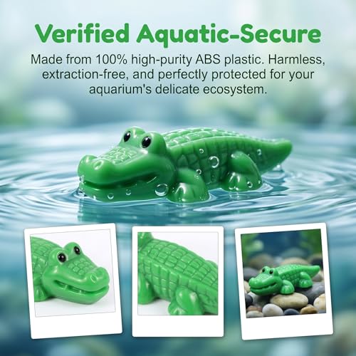 COMINGOIN Alligator Resin Aquarium Ornament, Small Reptile Figurine for Fish Tank Landscaping Decor, Aquascape Tank Accessory, Green Resin Terrarium Decorations(Cute) - style: Cute