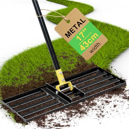 Colwelt Lawn Leveling Rake17 x10, Lawn Leveler Rake with Great Leveling Accuracy, Leveling Rake for Soil with 77’’ Adjustable Curved End Grip Handle, Lawn Leveling Tool Yard Leveler for Leveling Soil