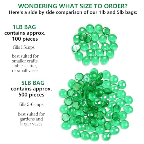 5lb Green Glass Marbles for Vase, 500 pcs Green Flat Glass Beads, Decorative Pebbles for Vase Fillers, Fish Tank, Plants, Flower Pots, Fountains, Crafts, Aquarium Rocks and Home Decor - color: Green, size: 5LB