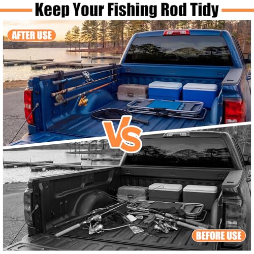 2 Sets Truck Bed Fishing Rod Holder, Holds 4 Rods, Fits 2.36" Thick Rails, Easy Install Kayak & Fly Rod Storage Rack - color: Black, style: 3 Holes