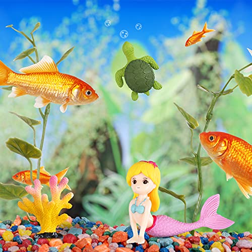 Jetec 13 Pcs Aquarium Mermaid Decor Fish Tank Decoration Mermaid Figurine Starfish Turtle Faux Coral for Ocean Theme DIY Fish Tank Cake Topper Party Accessories