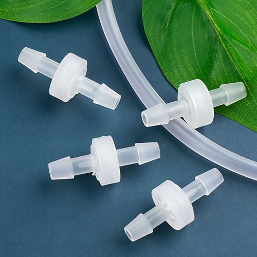 1/4 Inch Check Valve, 4 Packs 6mm One-Way Barb Hose for Fuel, Gas, Liquid, Air, Plastic Water Stops, Micro Diaphragm Check Valve for Air Intake Feed (6mm, White)