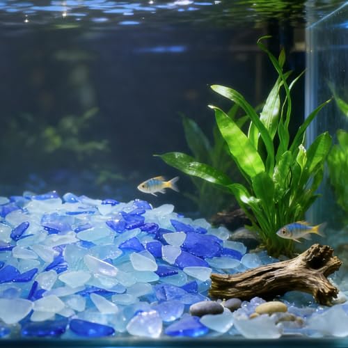 Keedolla Sea Glass for Crafts - 10 OZ Flat Frosted Seaglass Pieces Crushed for DIY Art Crafts, Vase Filler, Beach Weddings, Aquarium and Home Decor - Cobalt Blue, White - color: Cobalt Blue & White, size: 10 OZ / 0.63 LB