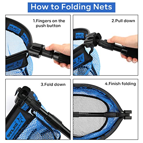 SANLIKE Collapsible Telescopic Floating Fishing Net forFreshwater Saltwater - color: Blue, size: S-carbon fiber pole